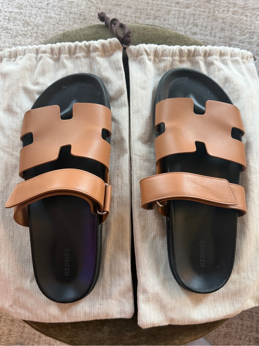 Hermes Men's Tan Leather Chypre Sandals